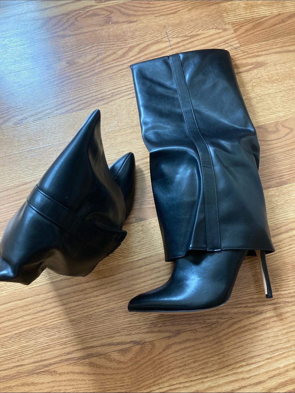 Fashion Nova Black Pointed Knee-High Stiletto Boots